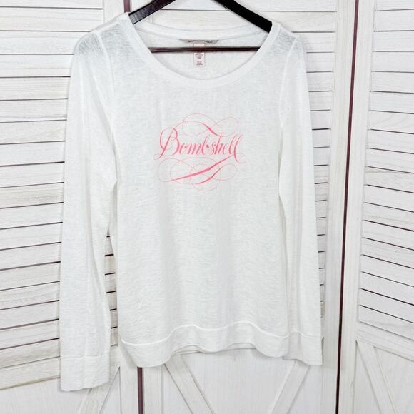 Victoria’s Secret Bombshell Burnout Slub Knit Long Sleeve Tee Shirt White Small - Picture 9 of 14